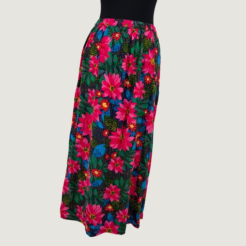 Patrons of Peace Floral Maxi Skirt Pink Blue Tropical High Belt Womens Medium - Picture 9 of 15